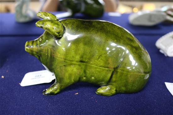 A Wemyss green-glazed seated pig